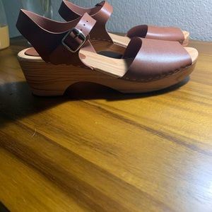 Faux Wooden Brown Clogs ordered from Amazon.